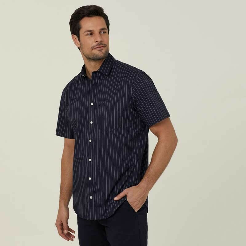NNT Mens Avignon Pinstripe Short Sleeve Shirt Casual Regular Fit Business CATJDM- Bannav S Bannav LLC
