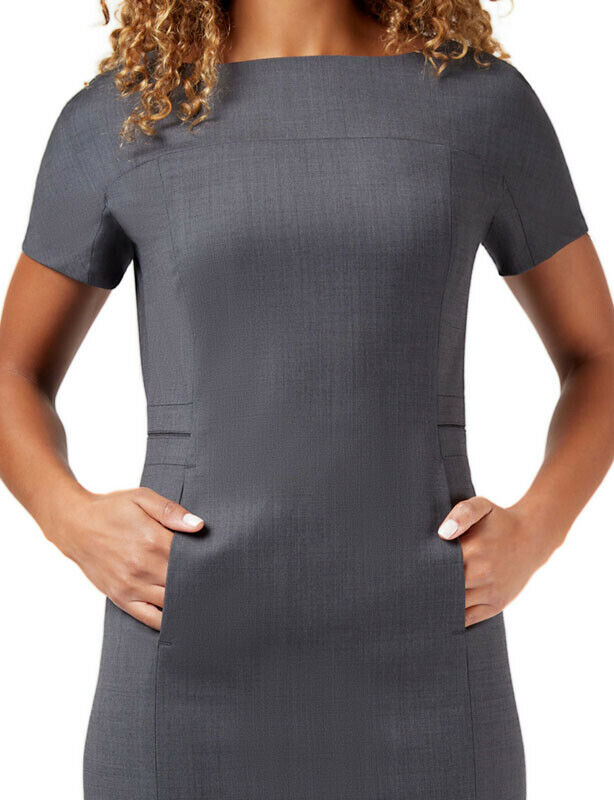 NNT Womens Sharkskin Short Sleeve Dress Classic Fit Stretch Knee Length CAT6BE- Bannav S Bannav LLC