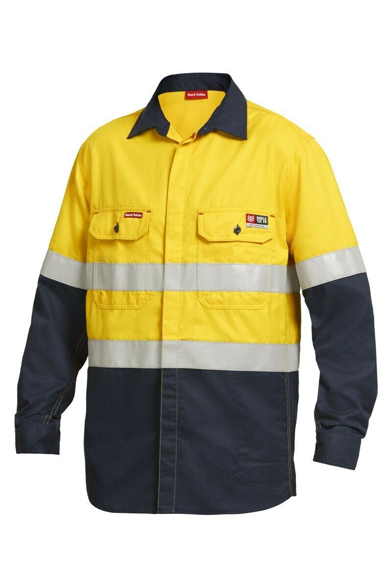 Mens Hard Yakka Protect Mining Work Hi-Vis Fire Resistant Safety Shirt Y04350- Bannav S Bannav LLC