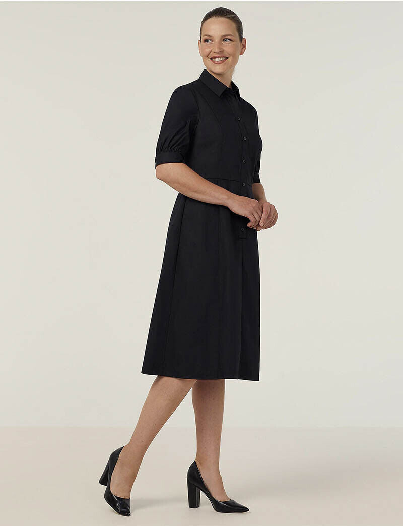 NNT Womens Avignon Shirt Dress Fit Flare Collared Elbow Length Cotton CAT69K- Bannav S Bannav LLC