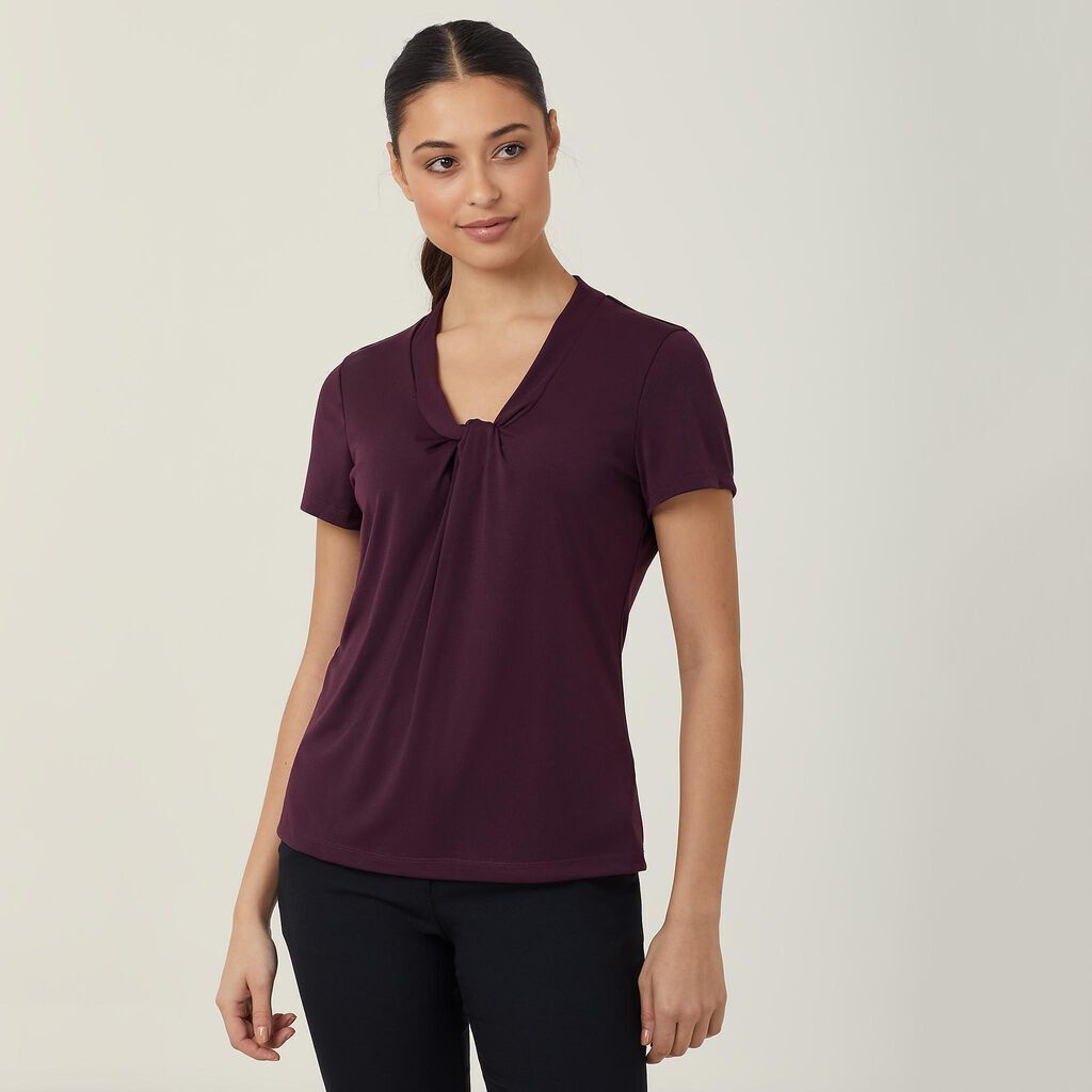 NNT Womens Matt Jersey Twist Neck Short Sleeve Top Classic Fit V Neckline CATUFS- Bannav S Bannav LLC