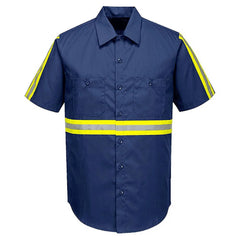 F124 Mens Reflective Iona Xtra Short Sleeve Work Shirt Navy, 4X-Large- Bannav S Bannav LLC