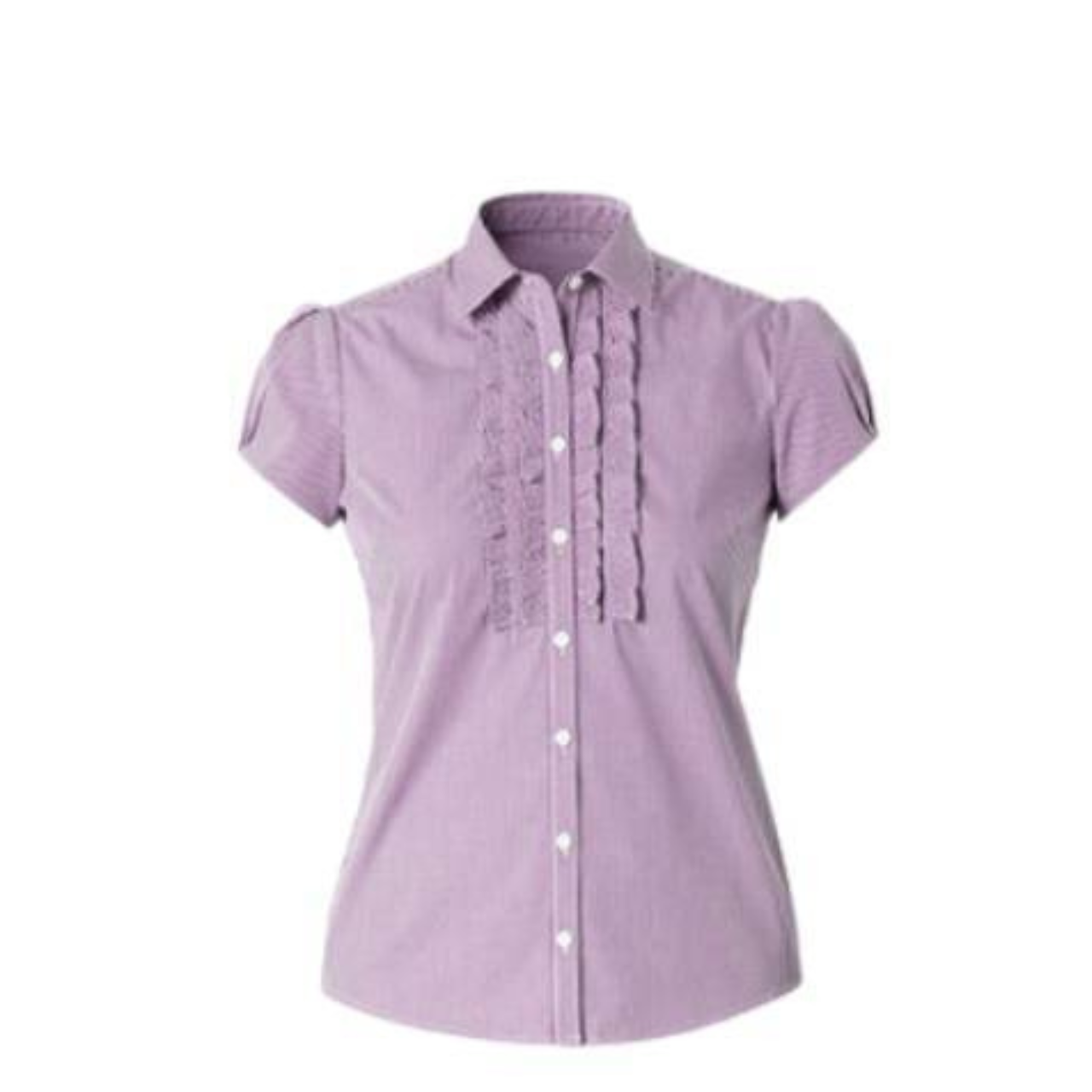 NNT Womens Discontinued Gingham Cap SLV Frill Shirt Collared Shirt CAT9W3- Bannav S Bannav LLC