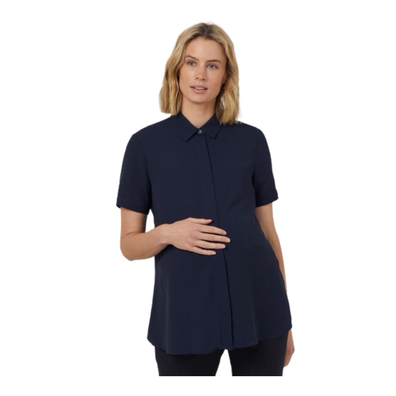 NNT Womens Georgie Maternity Shirt Relaxed Fit Navy Soft Collar Shirt CATUKB- Bannav S Bannav LLC
