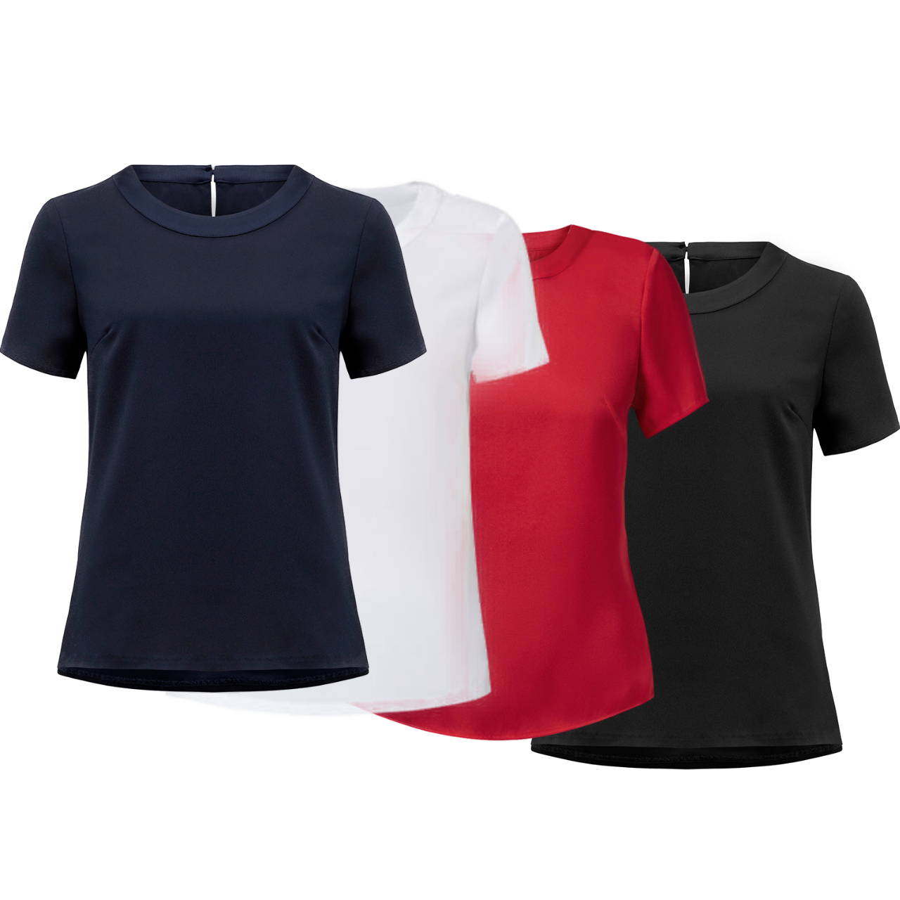 NNT Women Short Sleeve Shell Top Satin Back Crepe Classic Fit Button Neck CATU2N- Bannav S Bannav LLC