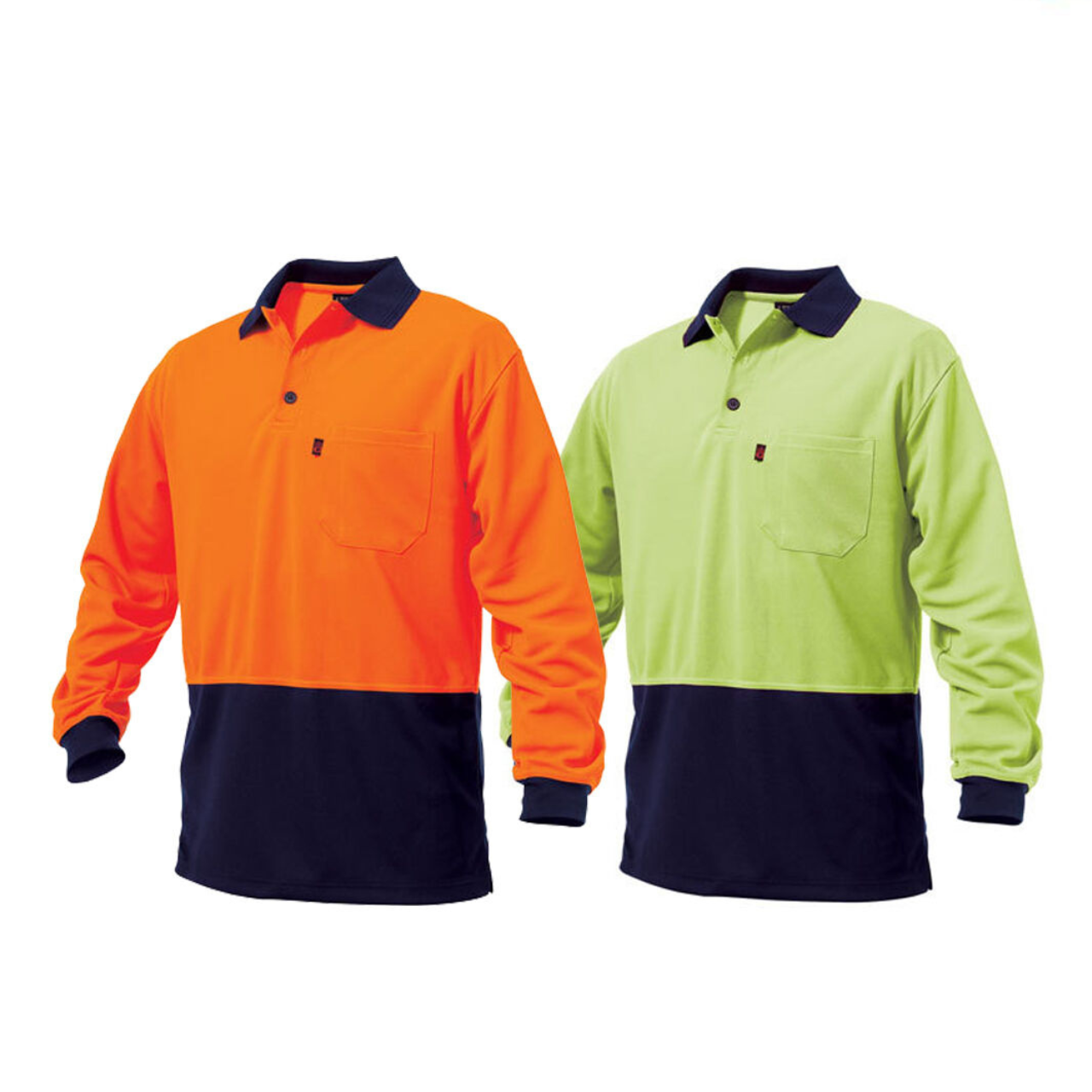 Mens KingGee Long Sleeve Hi-Vis Polo Shirt Top 2 Tone Workwear Safety K54200- Bannav S Bannav LLC