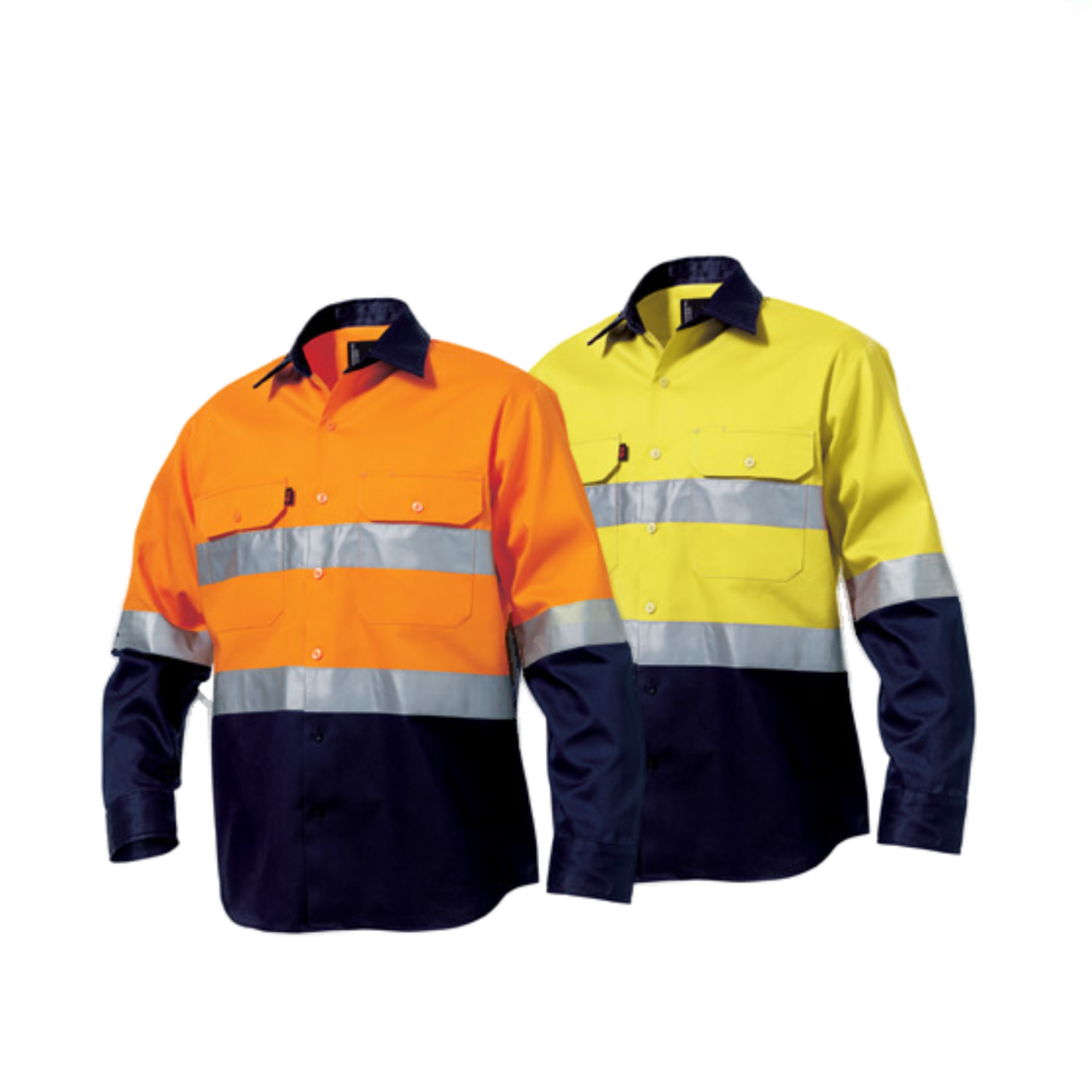 KingGee Mens Hi-Vis Spliced Drill Shirt Long Sleeve Work Taped Safety K54315- Bannav S Bannav LLC