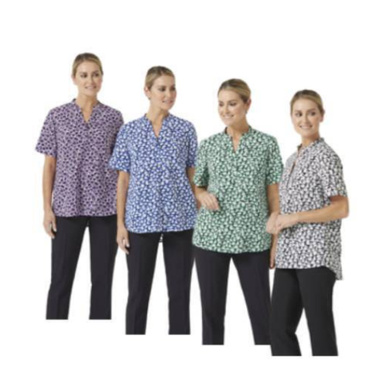 NNT Womens Petal Print Short Sleeve Tunic Mandarin Collar Neckline CATUHU- Bannav S Bannav LLC