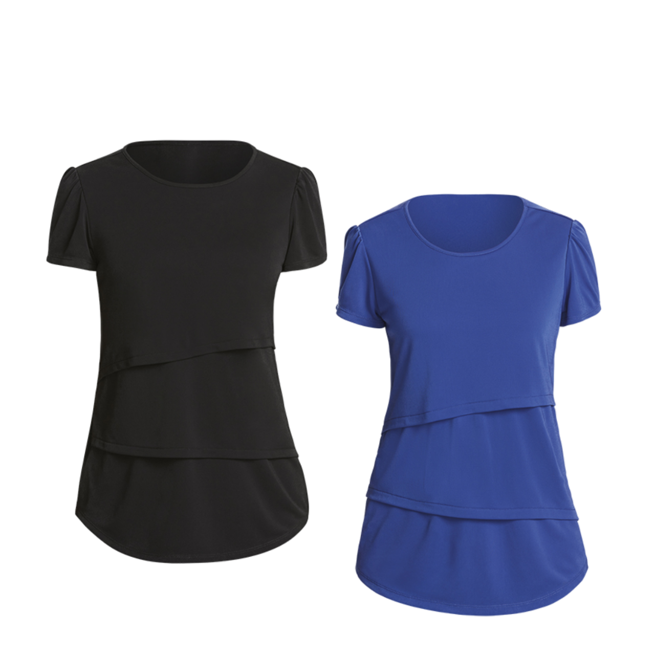 NNT Womens Short Sleeve Layered Top Curved Hemline Formal Comfy Business CATU7C- Bannav S Bannav LLC