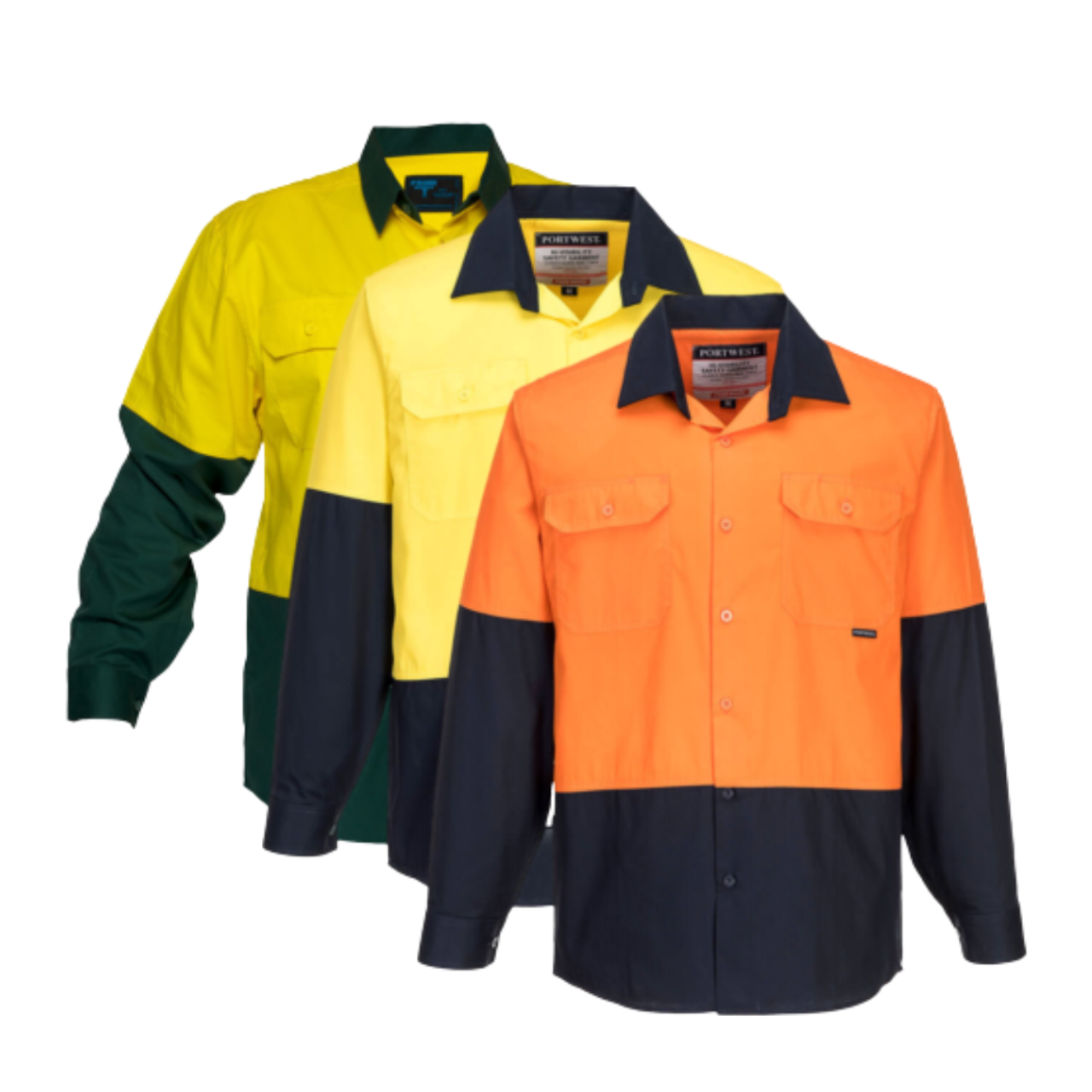 Portwest Mens Prime Mover Hi-Vis Lightweight Long Sleeve Shirt Cotton Work MS801- Bannav S Bannav LLC