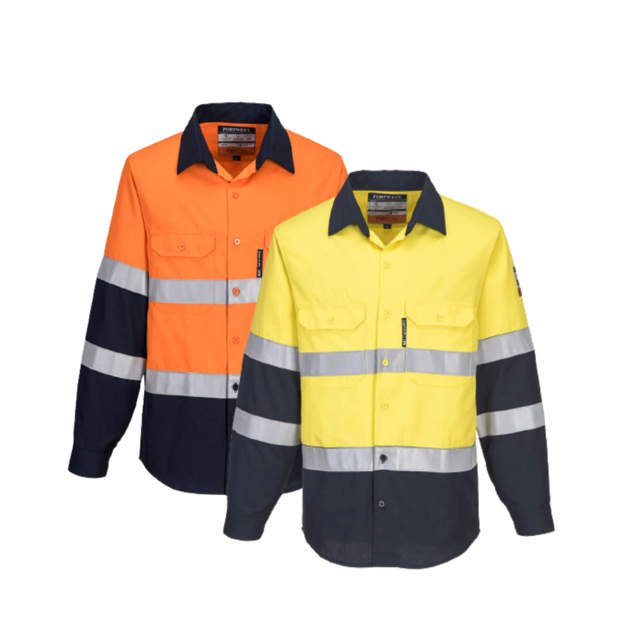 Portwest Mens Prime Mover Hi-Vis Work Shirt Long Sleeve Closed Front Taped FR04- Bannav S Bannav LLC