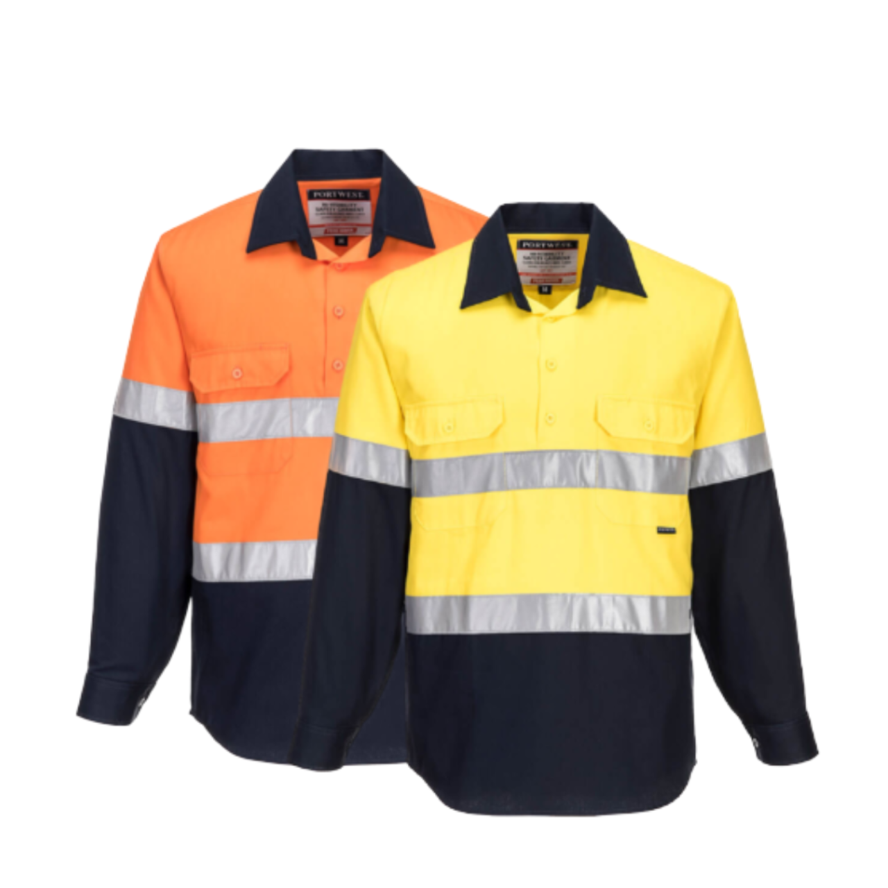 Portwest Mens Prime Mover Hi-Vis Work Shirt Long Sleeve Closed Front Taped MC101- Bannav S Bannav LLC