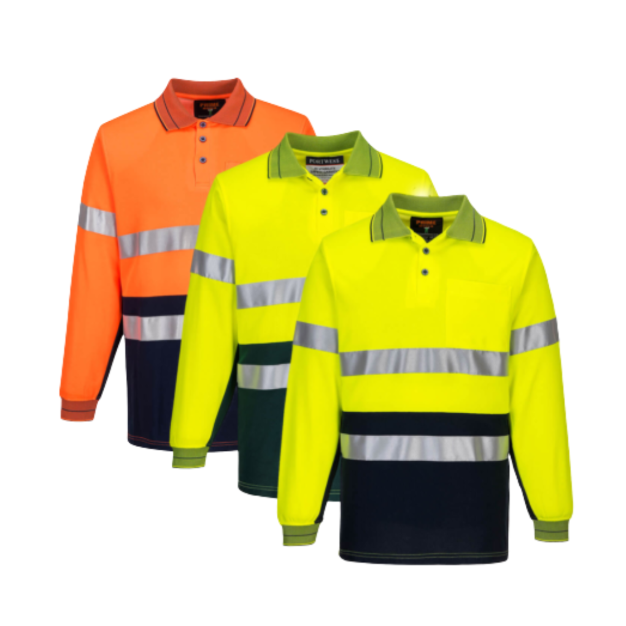 Portwest Mens Prime Mover Long Sleeve Cotton Work Shirt Polo Hi-Vis Taped MP313- Bannav S Bannav LLC