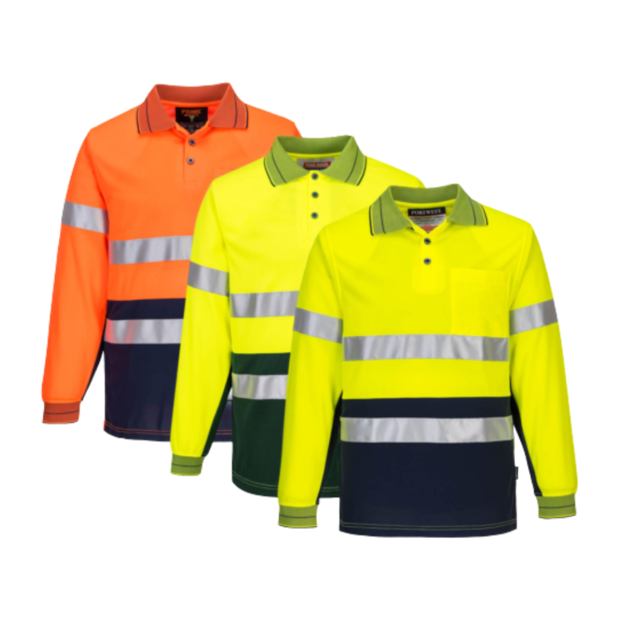 Portwest Mens Prime Mover Long Sleeve Micro Mesh Polo Taped Work Hi-Vis MP513- Bannav S Bannav LLC