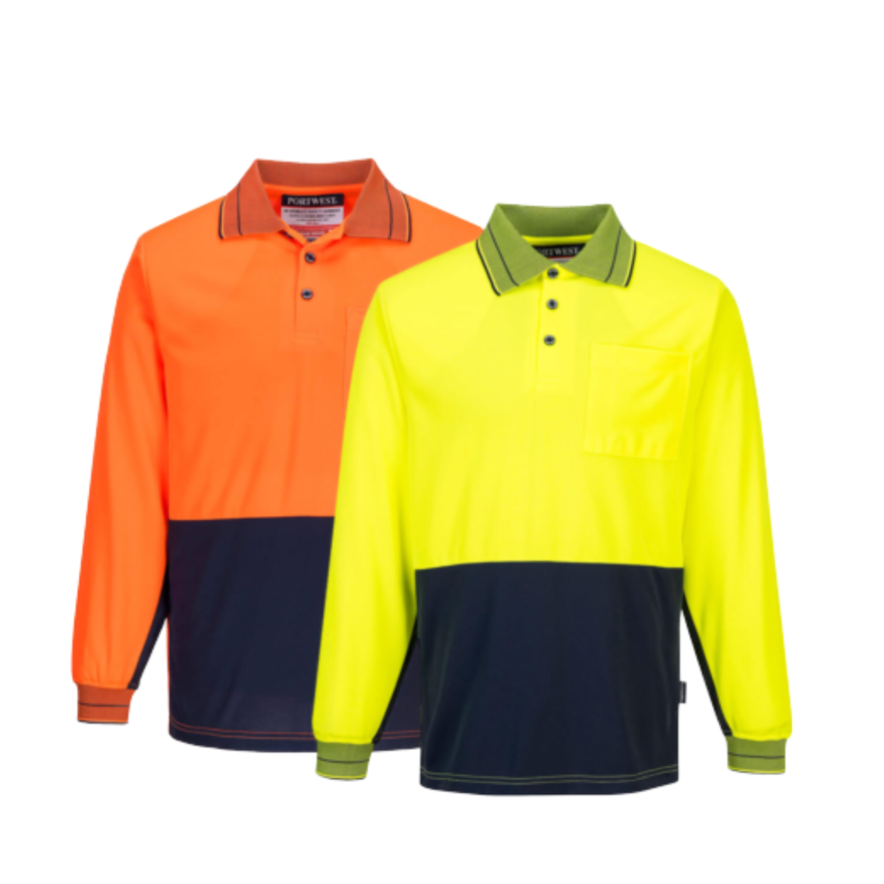 Portwest Mens Prime Mover Long Sleeve Micro Mesh Work Polo Shirt Cool Dry MP113- Bannav S Bannav LLC