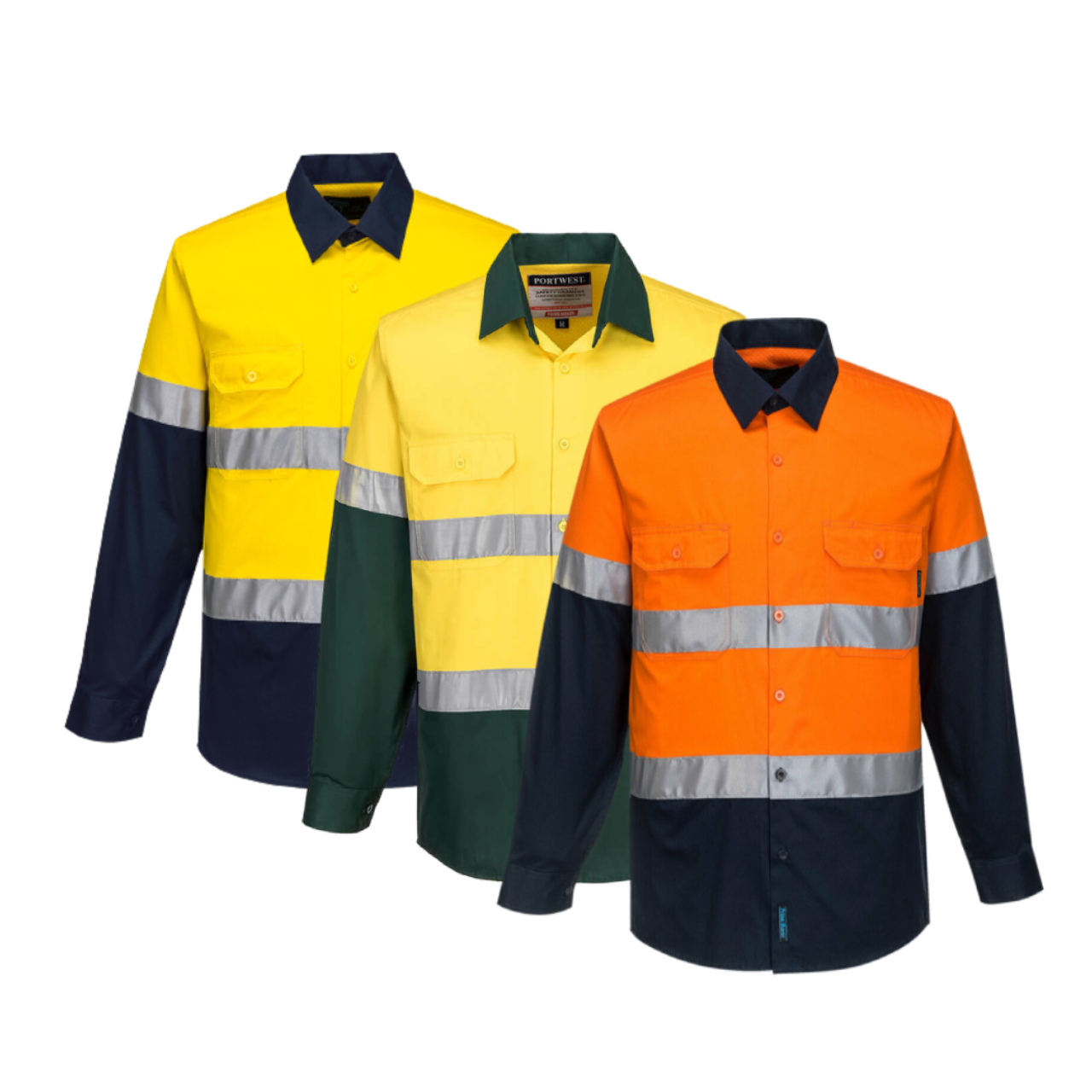 Portwest Mens Prime Mover Taped Hi-Vis Lightweight Long Sleeve Shirt Work MA801- Bannav S Bannav LLC