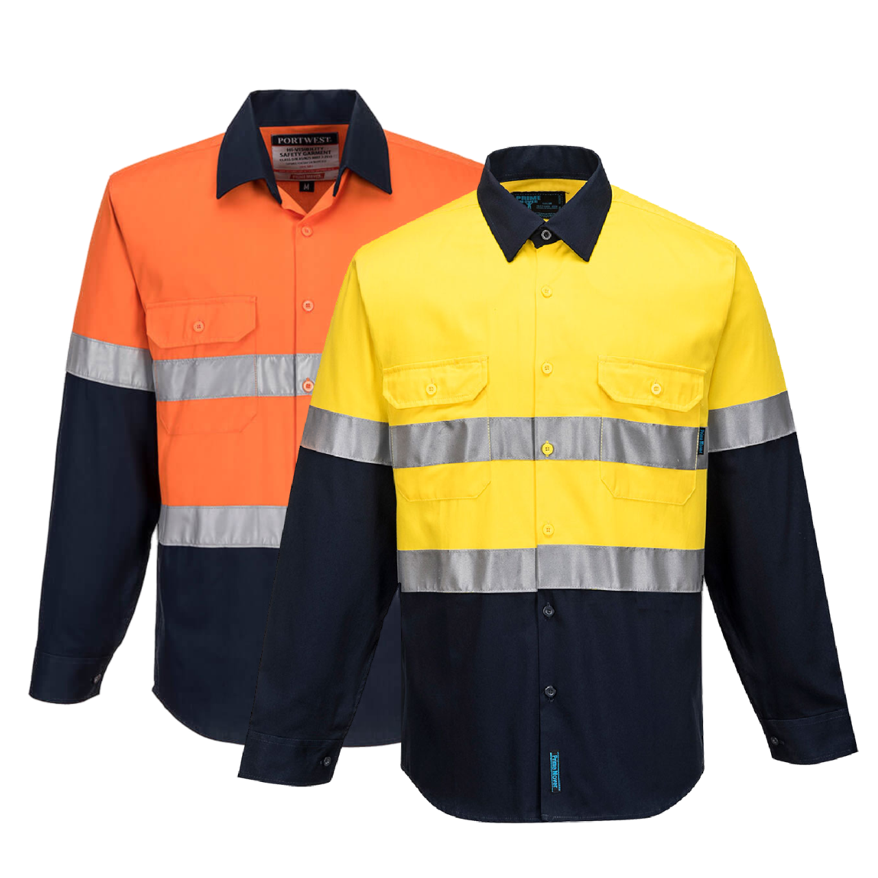 Portwest Mens Prime Mover Work Hi-Vis Two Tone Long Sleeve Shirt Taped MA101- Bannav S Bannav LLC
