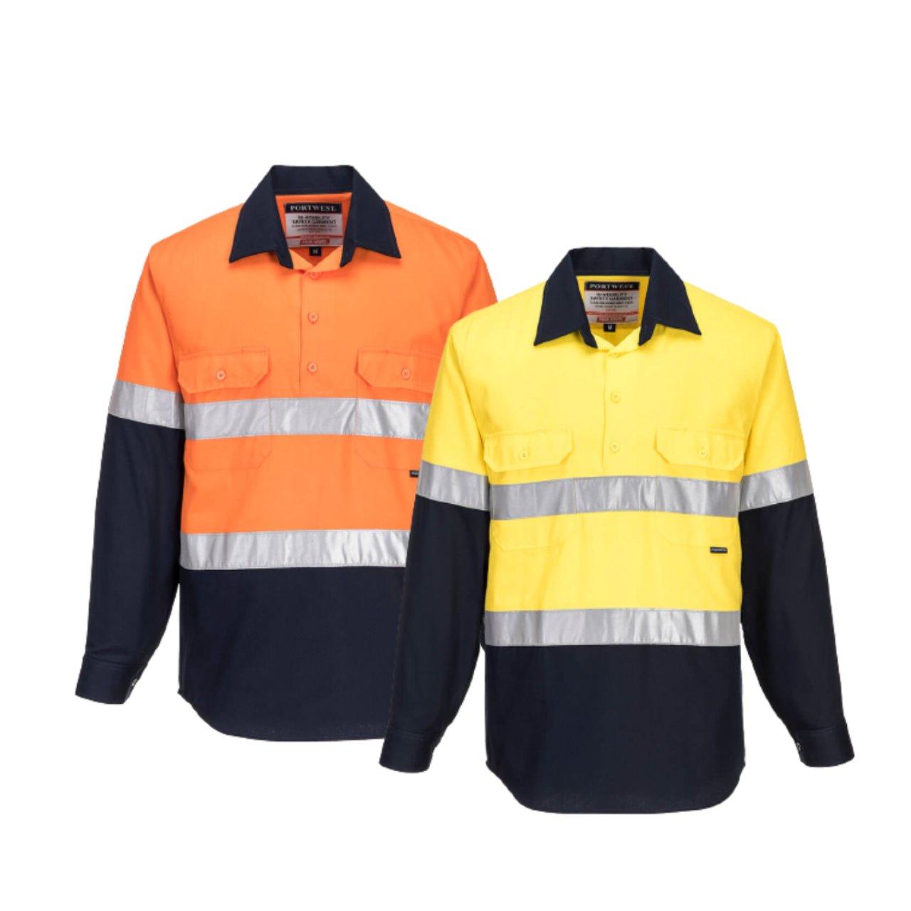 Portwest Hi-Vis Two Tone Regular Weight Long Sleeve Closed Front Shirt Tape MC10- Bannav S Bannav LLC