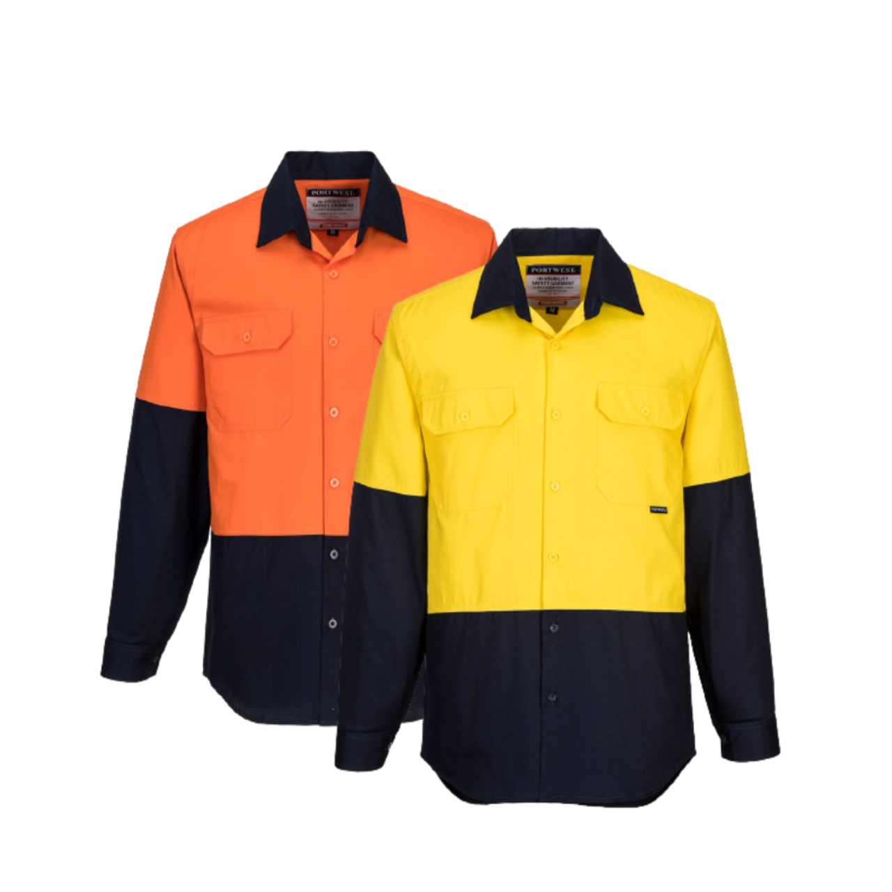 Portwest Hi-Vis Two Tone Regular Weight Long Sleeve Shirt Work Safety MS901- Bannav S Bannav LLC