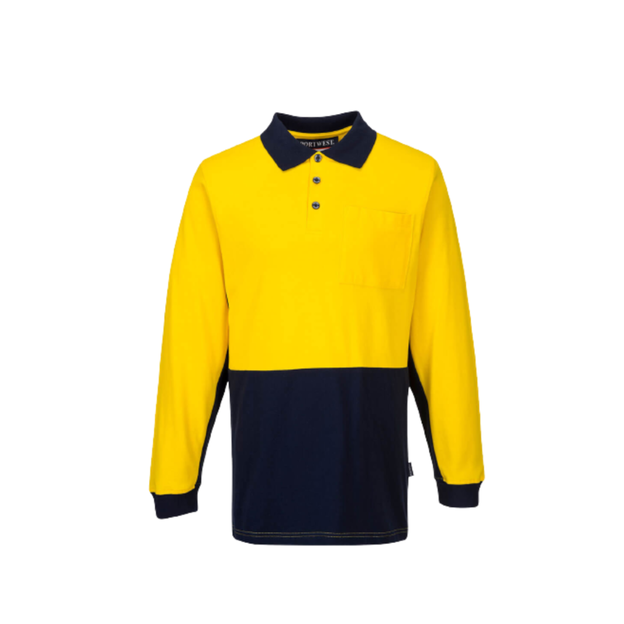 Portwest Long Sleeve Cotton Pique Polo 2 Tone Collared Breathable Shirt MD619- Bannav S Bannav LLC