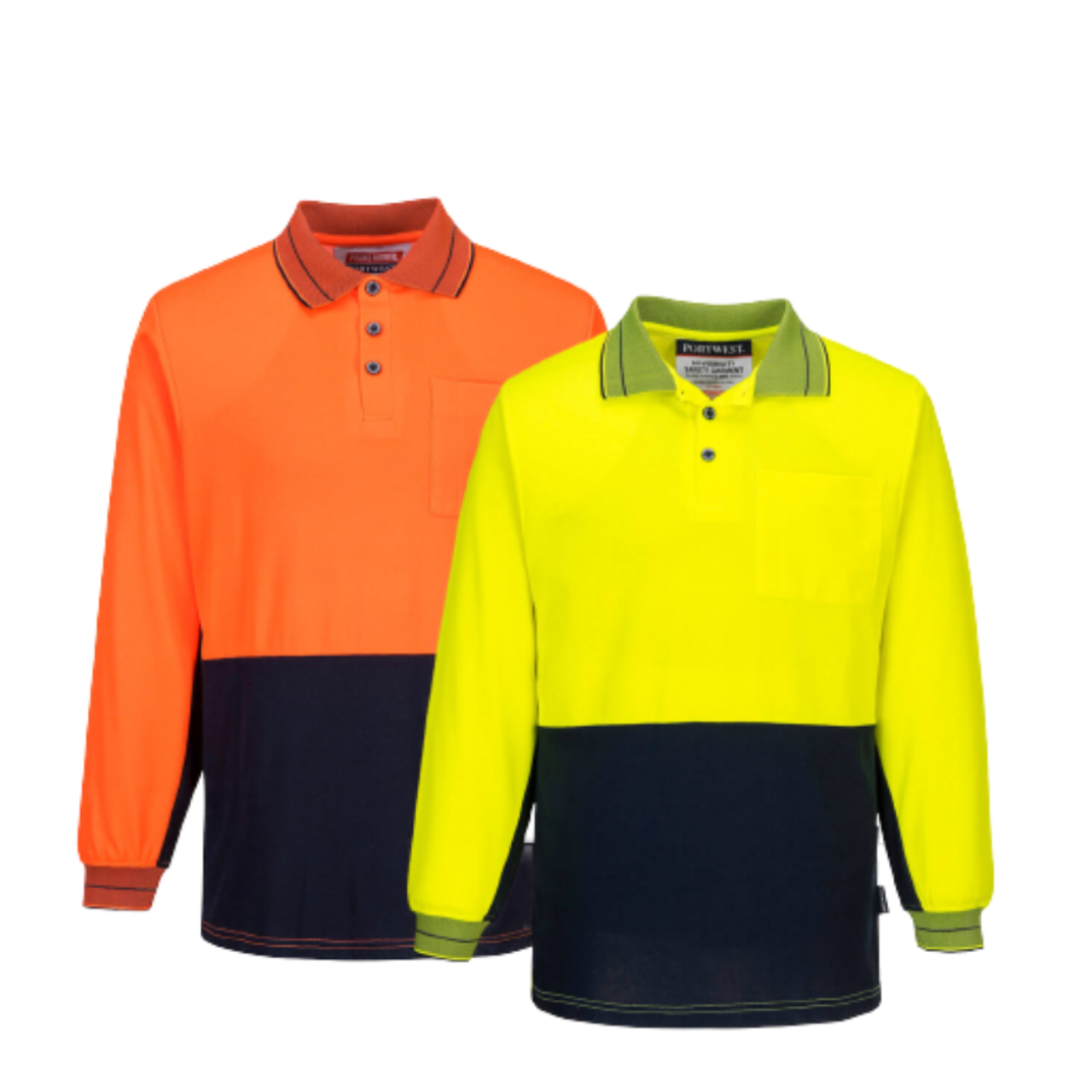 Portwest Mens Hi-Vis Prime Mover Cotton Long Sleeve Work Polo Shirt 2 Tone MP213- Bannav S Bannav LLC