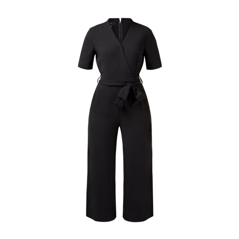 NNT Womens Short Sleeve Formal Jumpsuit Invisible Button Pleats Waist Tie CAT3RT- Bannav S Bannav LLC