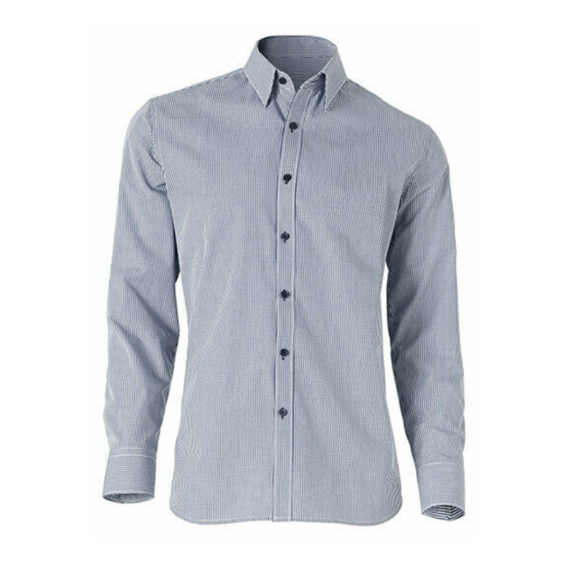 NNT Men Formal Gingham Long Cotton Blend Check Shirt Business Classic Fit CATDR4- Bannav S Bannav LLC