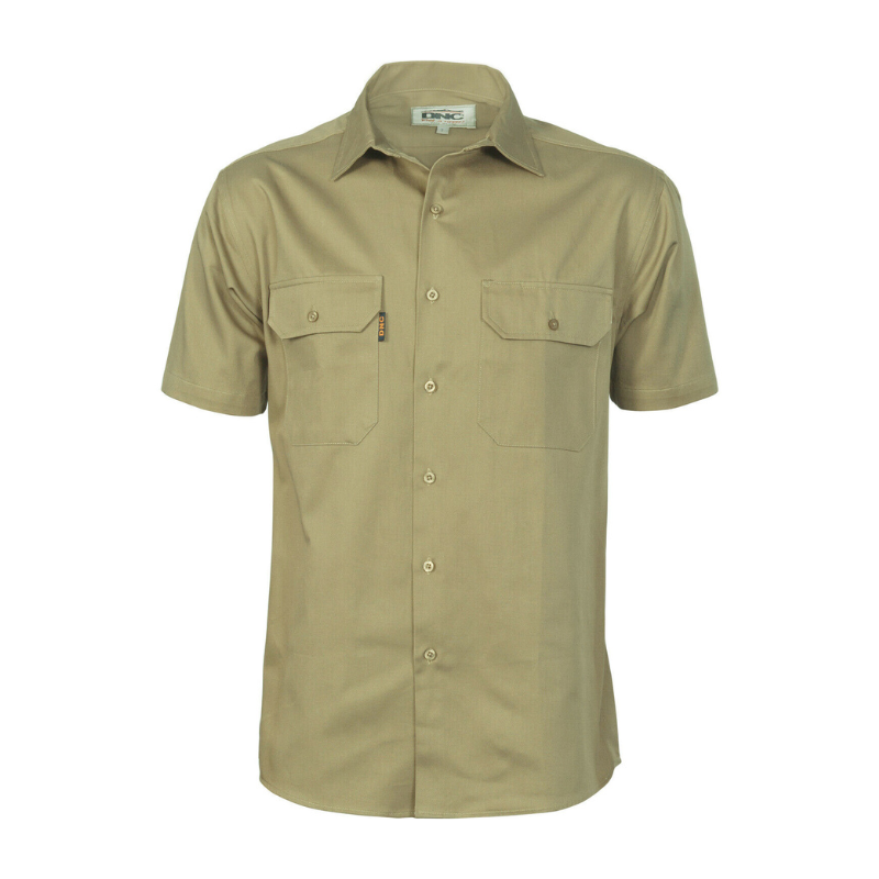 DNC Workwear Mens Cotton Drill Close Front Work Shirt Short Sleeve 3203- Bannav S Bannav LLC