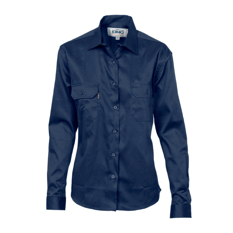 DNC Workwear Womens Ladies Cotton Drill Work Shirt Long Sleeve Casual Work 3232- Bannav S Bannav LLC