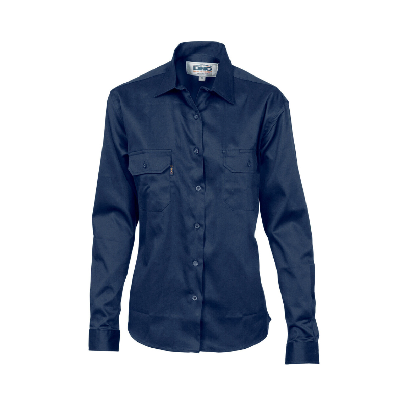 DNC Workwear Womens Ladies Cotton Drill Work Shirt Long Sleeve Casual Work 3232- Bannav S Bannav LLC