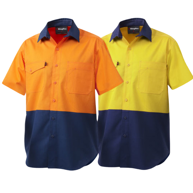 KingGee Mens Workcool 2 Hi-Vis Shirt Short Sleeve Summer Button Work K54875- Bannav S Bannav LLC