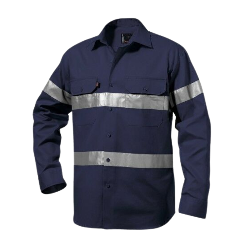 Mens KingGee Hi-Vis Long Sleeve Reflective Tape Work Shirt Job Site Drill K54250- Bannav S Bannav LLC