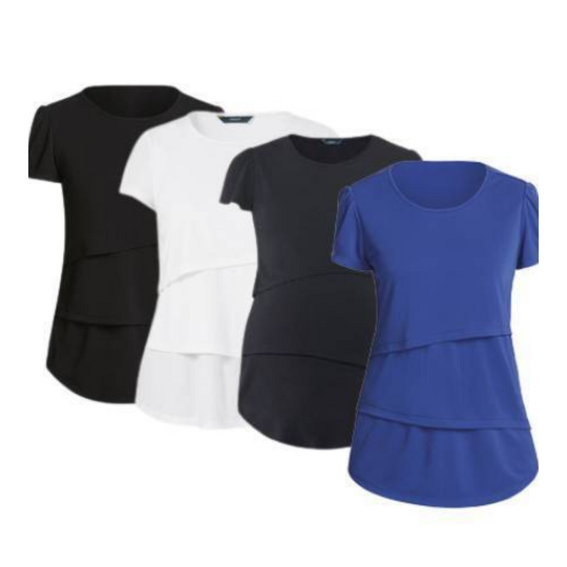 NNT Womens Matt Jersey Short Sleeve Layered Top Round Neckline Blouse CAT9XG- Bannav S Bannav LLC