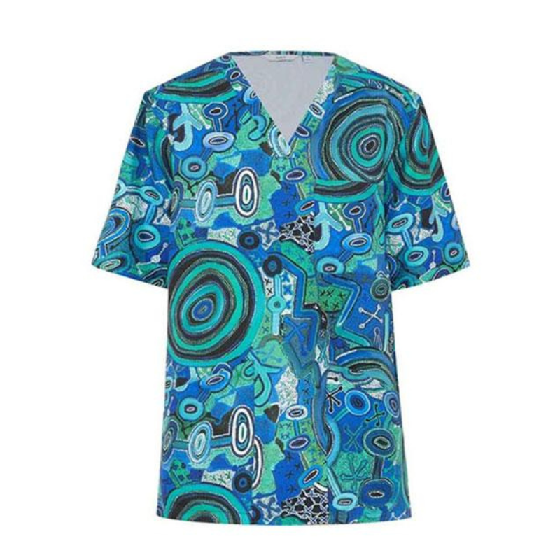 NNT Uniforms Unisex Warlu Indigenous Print Scrub Top V Neck Nurses Work CATRFR- Bannav S Bannav LLC
