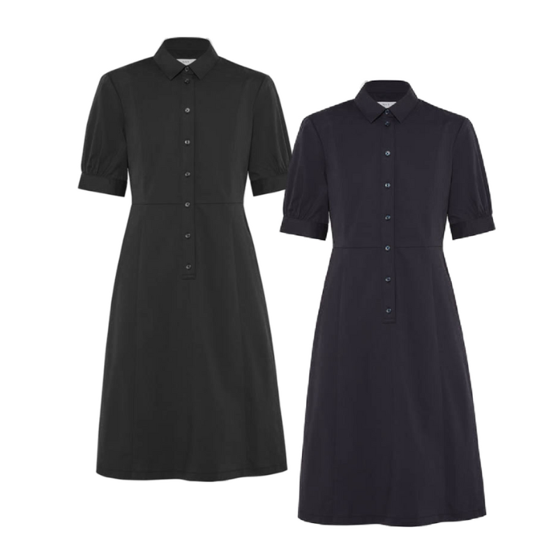 NNT Womens Avignon Shirt Dress Fit Flare Collared Elbow Length Cotton CAT69K- Bannav S Bannav LLC