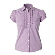 NNT Womens Discontinued Gingham Cap SLV Frill Shirt Collared Shirt CAT9W3- Bannav S Bannav LLC