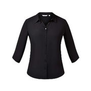 NNT Womens Soft Georgette 3/4S PLT Detail Blouse Classic Button Collar CAT9RL- Bannav S Bannav LLC