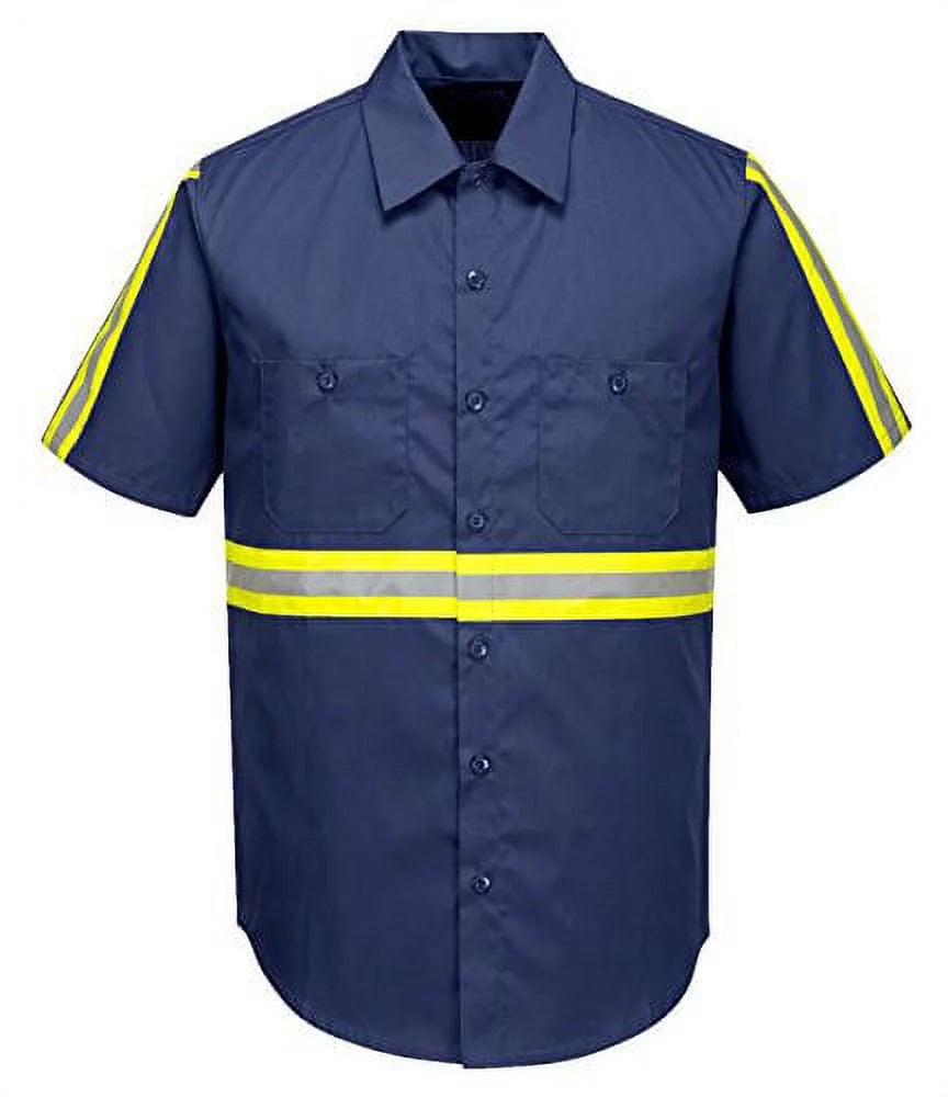 F124 Mens Reflective Iona Xtra Short Sleeve Work Shirt Navy, 4X-Large- Bannav S Bannav LLC