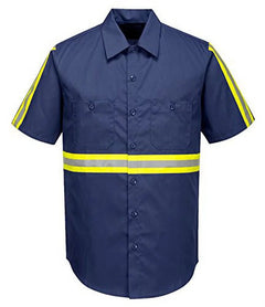 F124 Mens Reflective Iona Xtra Short Sleeve Work Shirt Navy, 4X-Large- Bannav S Bannav LLC