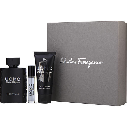 SALVATORE FERRAGAMO UOMO SIGNATURE by Salvatore Ferragamo EAU DE PARFUM SPRAY 3.4 OZ & SHOWER GEL 3.4 OZ & EAU DE PARFUM SPRAY 0.34 OZ MINI