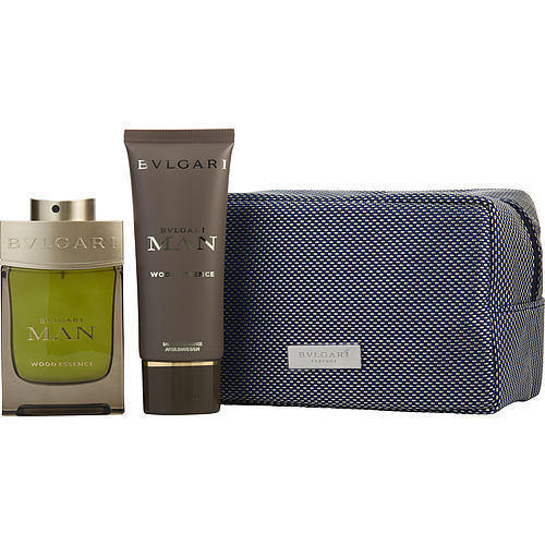 BVLGARI MAN WOOD ESSENCE by Bvlgari EAU DE PARFUM SPRAY 3.4 OZ & AFTERSHAVE BALM 3.4 OZ & POUCH