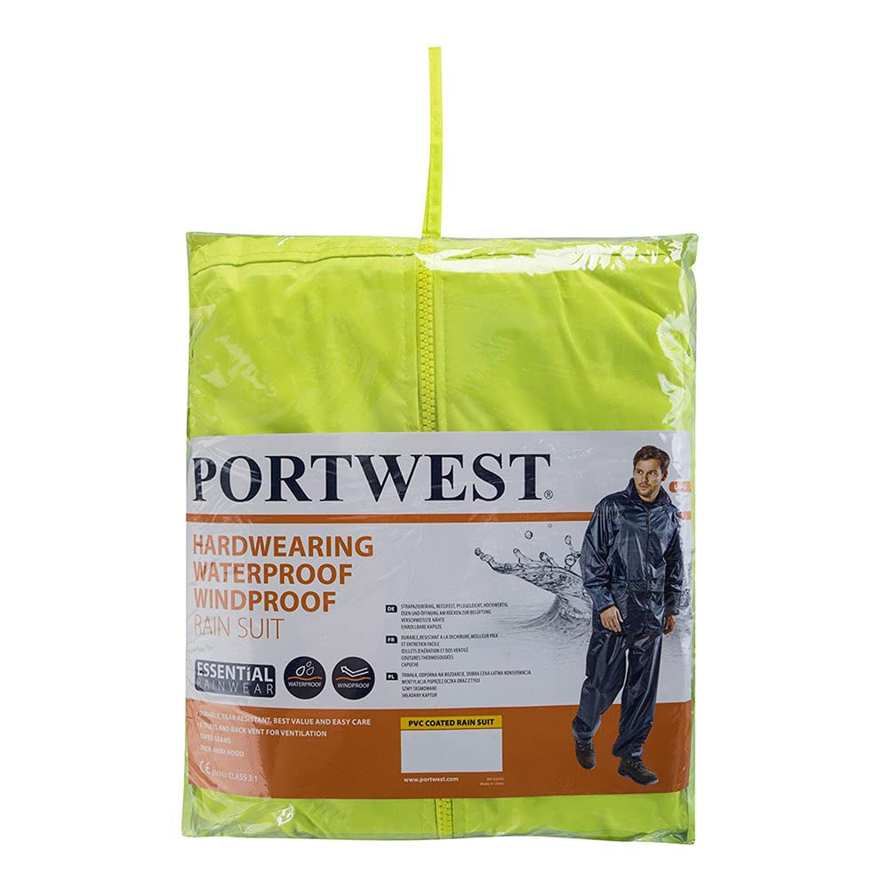 Portwest L440 Waterproof Essentials Protective Rainsuit (2 Piece Suit) Yellow, Medium- Bannav S Bannav LLC