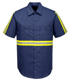 F124 Mens Reflective Iona Xtra Short Sleeve Work Shirt Navy, 4X-Large- Bannav S Bannav LLC