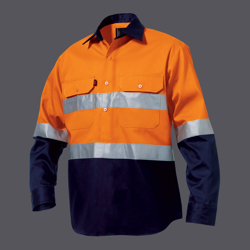 KingGee Mens Closed Front Hi-Vis Drill Shirt Long Sleeve Work Safety K54325- Bannav S Bannav LLC