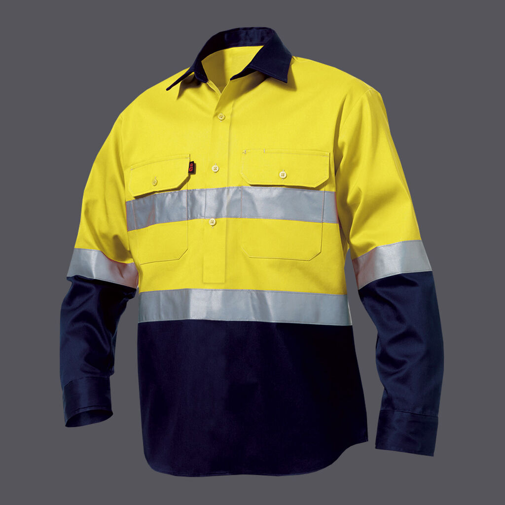 KingGee Mens Closed Front Hi-Vis Drill Shirt Long Sleeve Work Safety K54325- Bannav S Bannav LLC