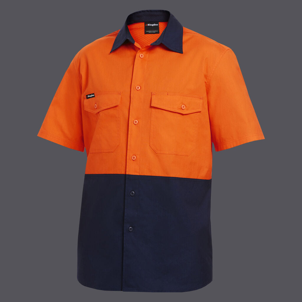 KingGee Mens Workcool 2 Hi-Vis Shirt Short Sleeve Summer Button Work K54875- Bannav S Bannav LLC