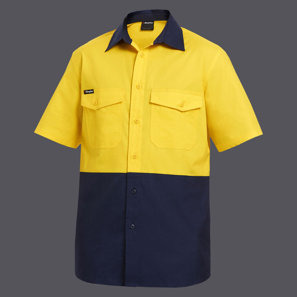 KingGee Mens Workcool 2 Hi-Vis Shirt Short Sleeve Summer Button Work K54875- Bannav S Bannav LLC