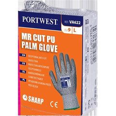 VA622G7RS MR Cut PU Palm Glove, Grey & Grey - Small, Regular- Bannav S Bannav LLC 