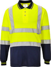 S279 Two-Tone Long Sleeve Polo Shirt Yellow/Navy, Medium- Bannav S Bannav LLC 