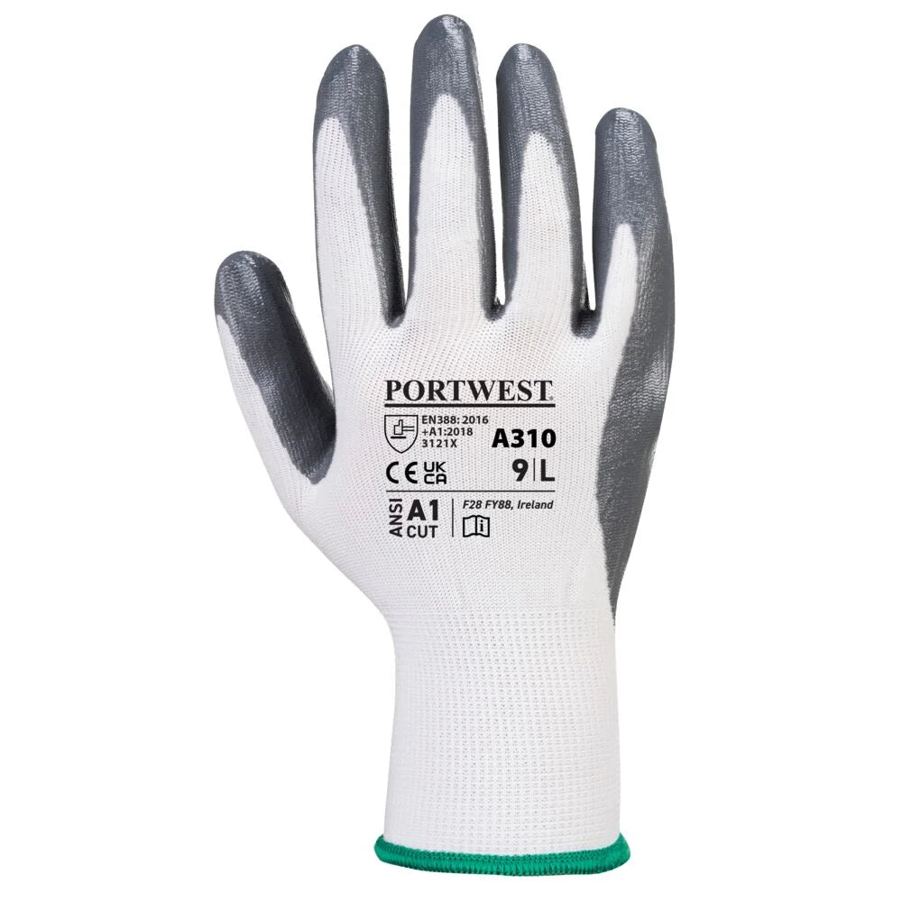 A310 Nitrile Work Gloves Flexible Grip Gray/White, Medium- Bannav S Bannav LLC 